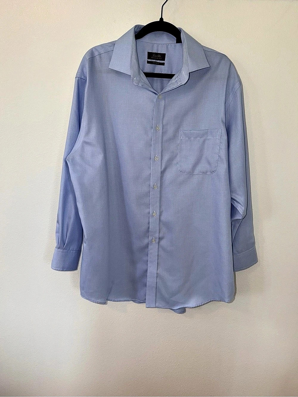 Tasso Elba Regular Fit Non-Iron Dress Shirt Checkered Blue & White XL